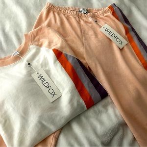 NWT Wildfox Grapefruit Stripe Sweatshirt AND Sweatpants Size Large